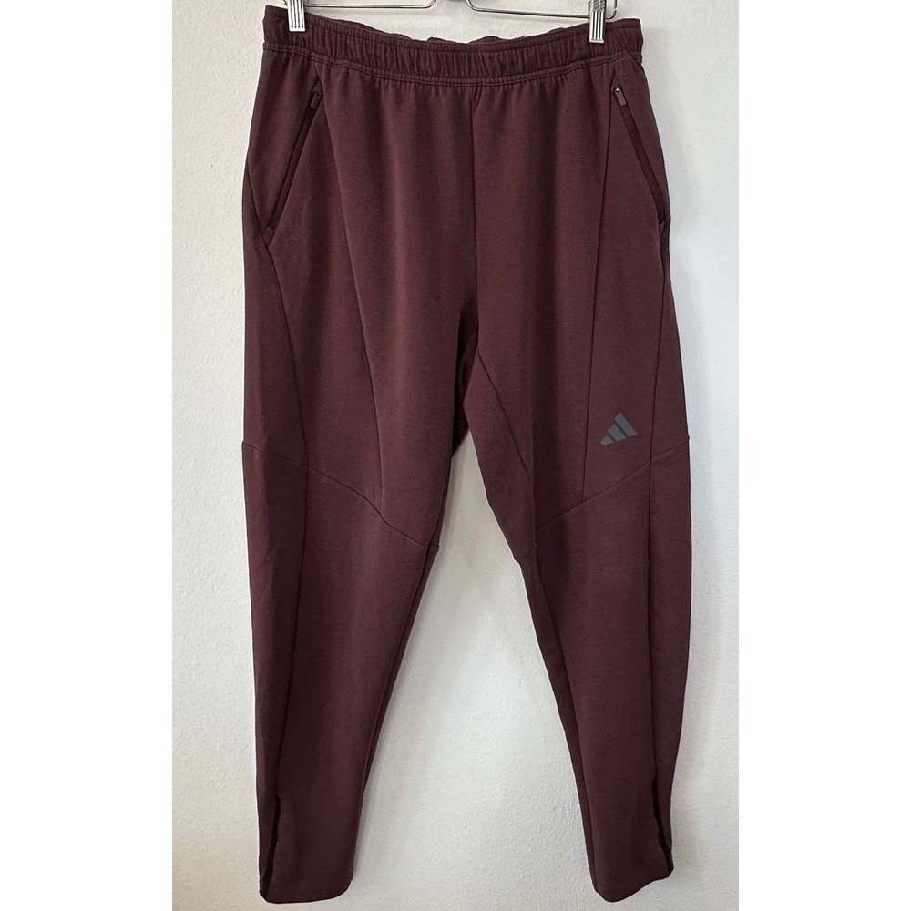 Adidas Aeroready Slim Fit Training Pants Mens Large Burgundy Joggers Ankle Zip